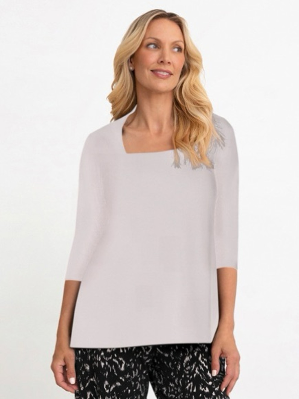Sympli 3/4 Sleeve Square Neck Top in Fog Light Grey | 8